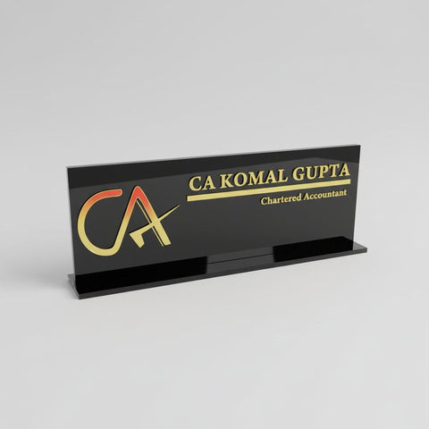 Personalized CA Desk Name Plate: Gold Acrylic for Chartered Accountants