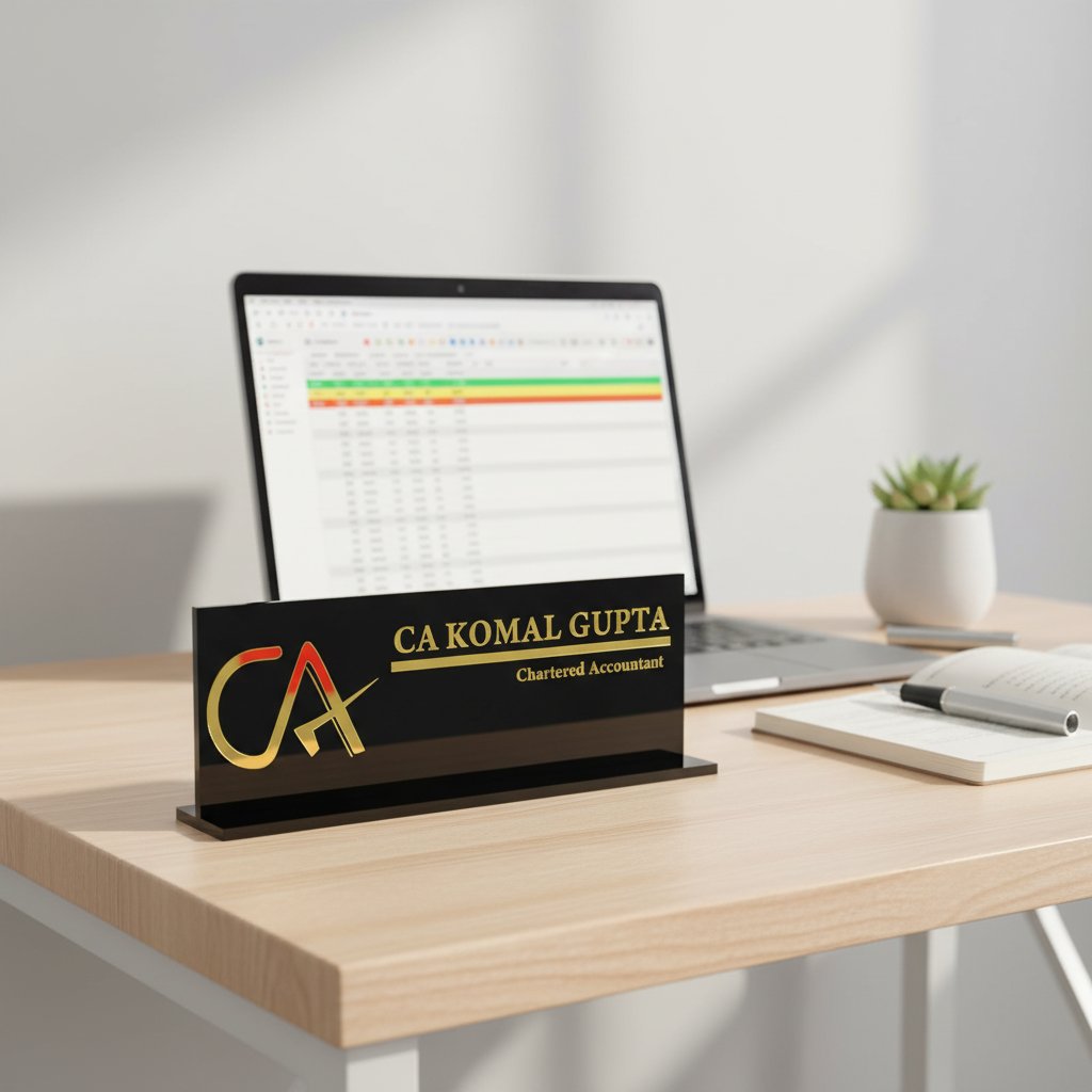 Personalized CA Desk Name Plate: Gold Acrylic for Chartered Accountants