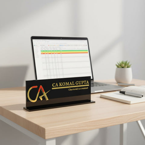 Personalized CA Desk Name Plate: Gold Acrylic for Chartered Accountants