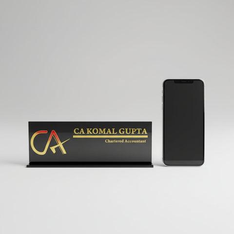 Personalized CA Desk Name Plate: Gold Acrylic for Chartered Accountants