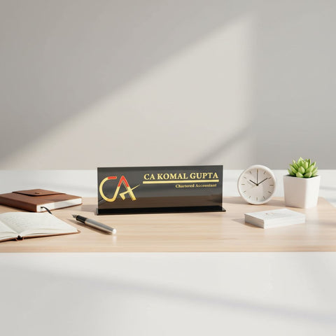 Personalized CA Desk Name Plate: Gold Acrylic for Chartered Accountants