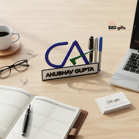 Custom CA Pen Stand with Name | Personalized Chartered Accountant Desk Decor