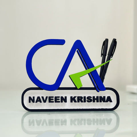Custom CA Pen Stand with Name | Personalized Chartered Accountant Desk Decor