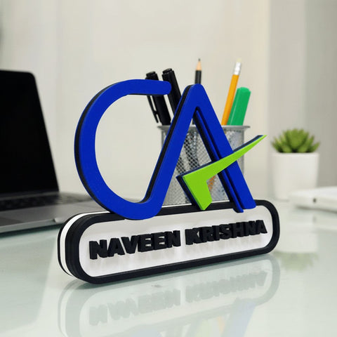 Custom CA Pen Stand with Name | Personalized Chartered Accountant Desk Decor