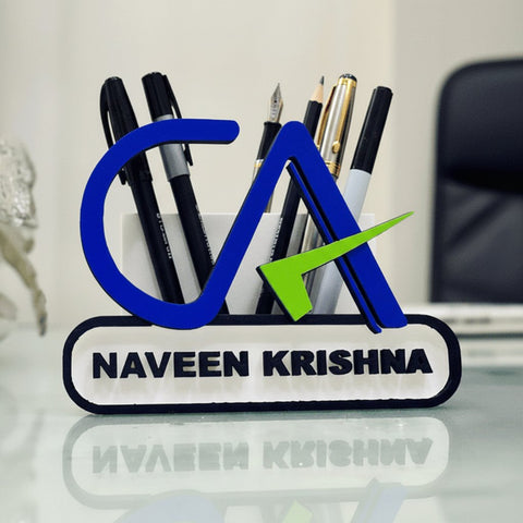Custom CA Pen Stand with Name | Personalized Chartered Accountant Desk Decor
