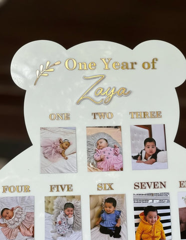 Personalized Teddy Bear 1st Year Photo Frame | Custom Baby Milestone Gift
