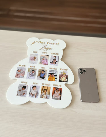 Personalized Teddy Bear 1st Year Photo Frame | Custom Baby Milestone Gift