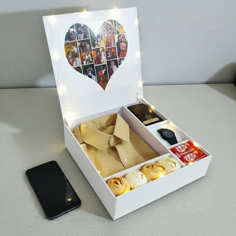 Personalized Men's Gift Hamper: Shirt, Wallet, Watch & Photos