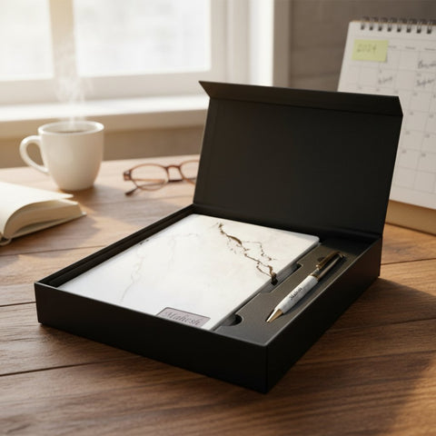 Custom Marble Diary & Pen Set | Personalized 2024-2027 Gift