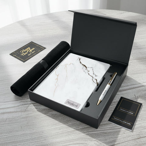 Custom Marble Diary & Pen Set | Personalized 2024-2027 Gift