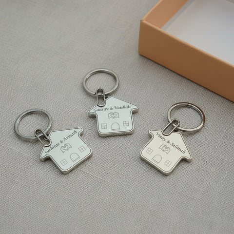 Custom Home Shape Keychain - Personalized Stainless Steel Keyring