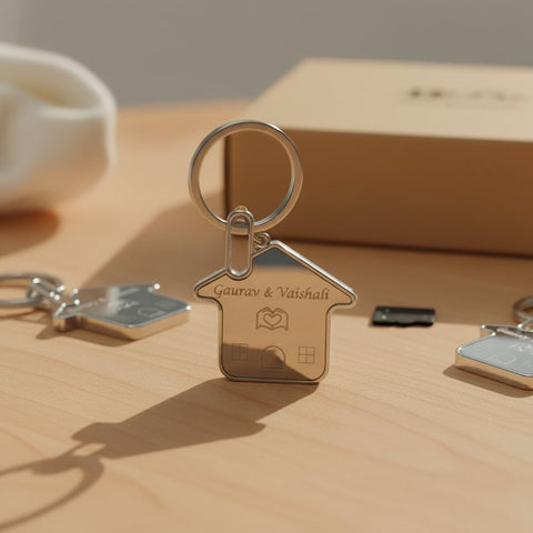 Custom Home Shape Keychain - Personalized Stainless Steel Keyring