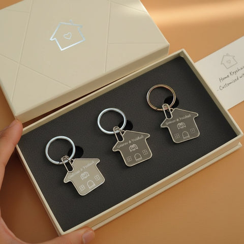 Custom Home Shape Keychain - Personalized Stainless Steel Keyring