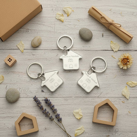 Custom Home Shape Keychain - Personalized Stainless Steel Keyring