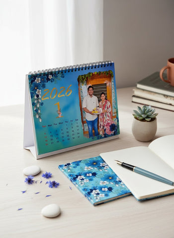 Personalized 2026 Photo Desk Calendar | Custom Floral Table Top