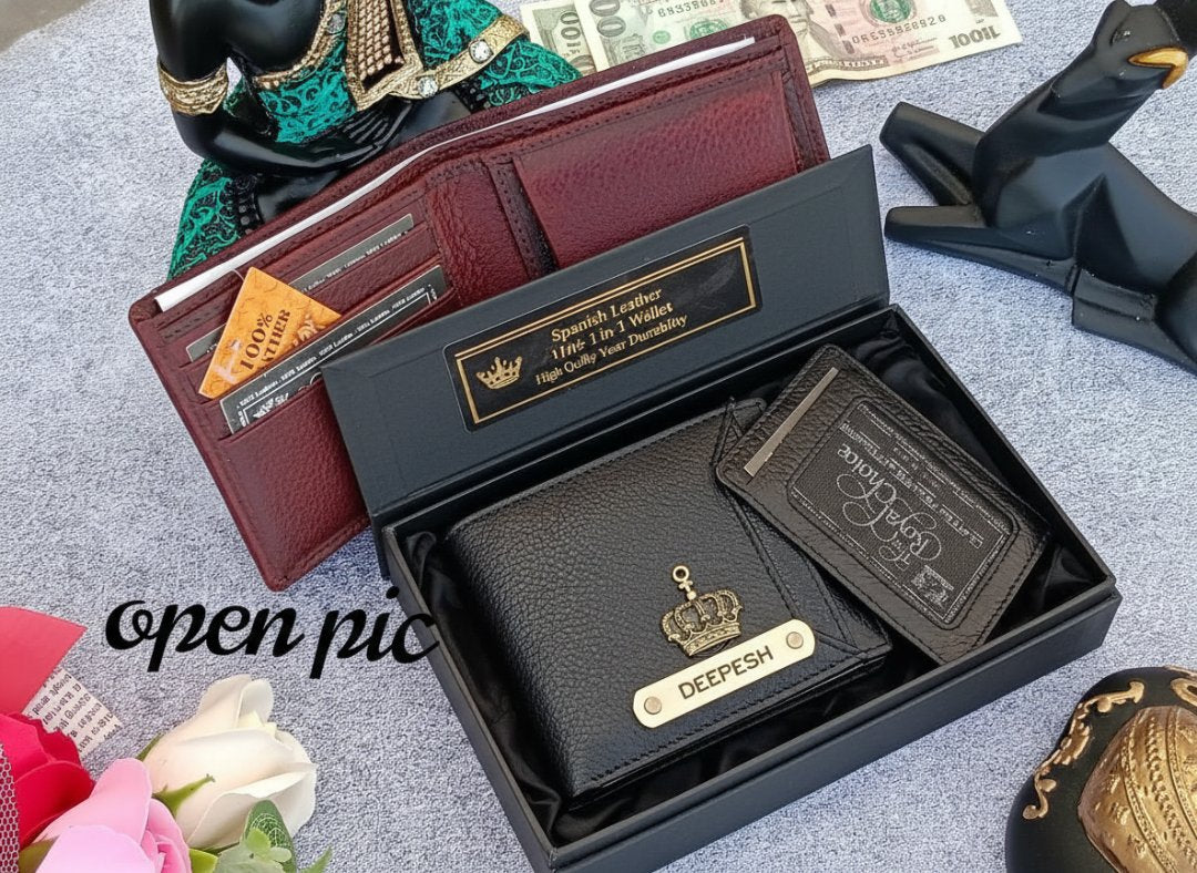 Personalized Spanish Leather 2-in-1 Wallet & Card Holder Set