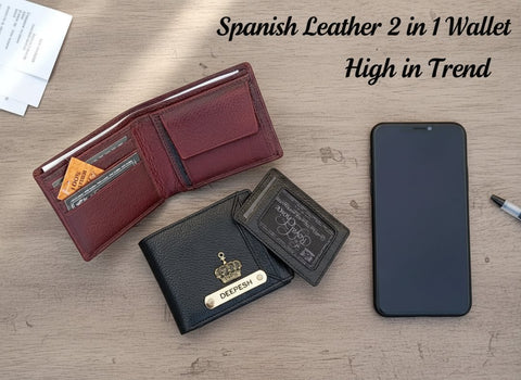 Personalized Spanish Leather 2-in-1 Wallet & Card Holder Set