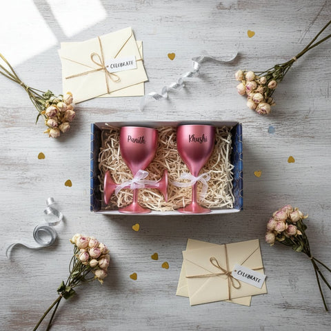 Personalized Couple Wine Glasses | Custom Engraved Gift Set