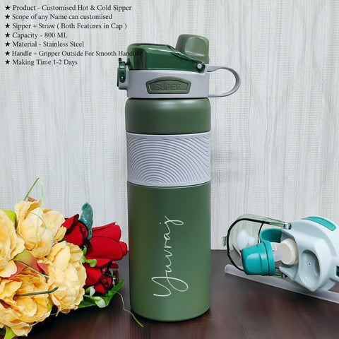 Custom Personalized Hot & Cold Sipper Bottle - 800ml Stainless Steel