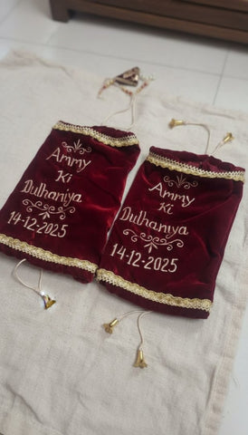 Personalized Velvet Chura Cover | Custom Name & Date Bridal Bag