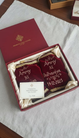 Personalized Velvet Chura Cover | Custom Name & Date Bridal Bag