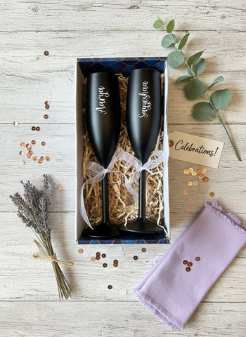 Personalized Fluted Champagne Glasses | Custom Unbreakable Polymer