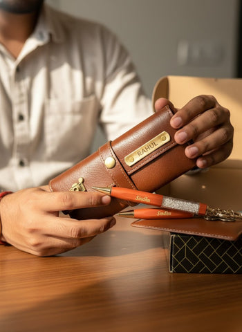 Personalized Men's Combo Gift Set: Wallet, Eyewear Case, Pen, Keychain