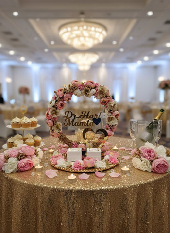 Personalized Anniversary Ring Platter | Custom Name & Occasion Floral Decor – Gold Acrylic, Wedding & Engagement Gift