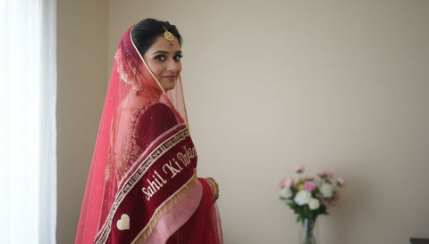 Personalized Bridal Name Dupatta - Custom Embroidery for Weddings