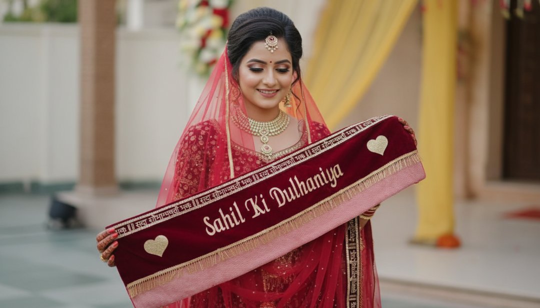 Personalized Bridal Name Dupatta - Custom Embroidery for Weddings