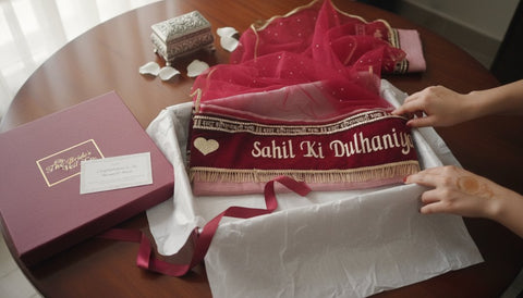 Personalized Bridal Name Dupatta - Custom Embroidery for Weddings