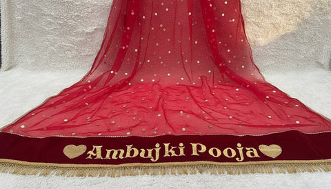 Personalized Bridal Name Dupatta - Custom Embroidered Wedding Veil