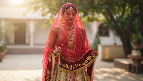 Personalized Bridal Name Dupatta - Custom Embroidered Wedding Veil