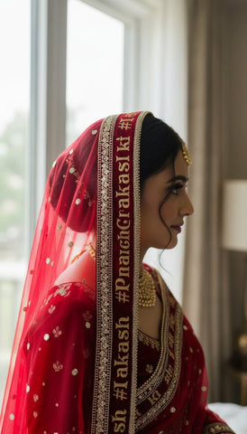 Personalized Bridal Name Dupatta - Custom Wedding Embroidery