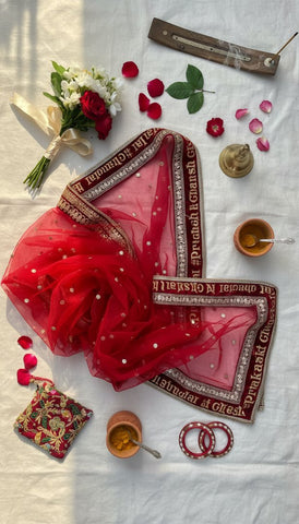 Personalized Bridal Name Dupatta - Custom Wedding Embroidery
