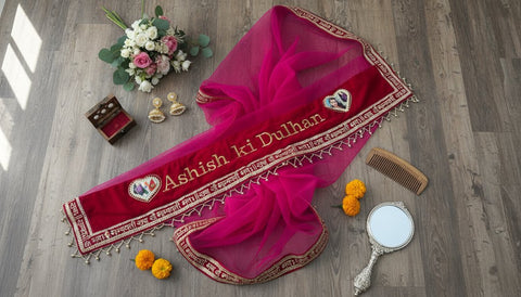 Personalized Bridal Name Dupatta - Custom Embroidered Wedding Veil