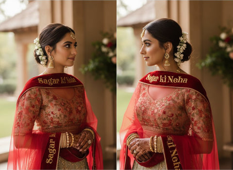 Custom Name Bridal Dupatta - Personalized Wedding Veil with Embroidery