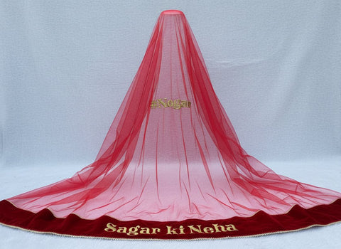 Custom Name Bridal Dupatta - Personalized Wedding Veil with Embroidery
