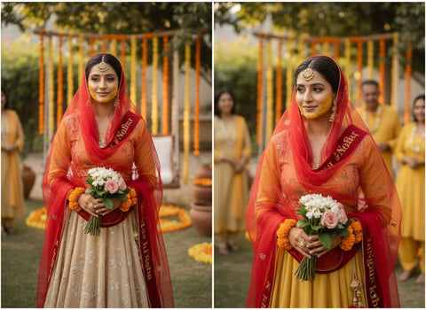 Custom Name Bridal Dupatta - Personalized Wedding Veil with Embroidery