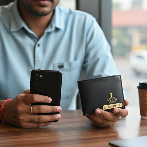 Personalized Dual Tone Men's Wallet 2.0 | Engraved Name & Charm