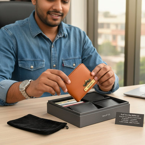 Personalized Dual Tone Men's Wallet 2.0 | Engraved Name & Charm
