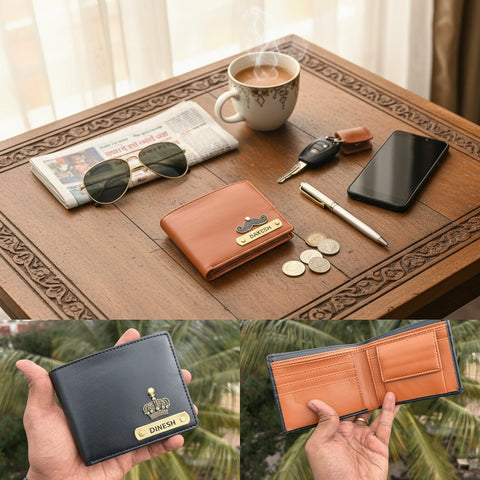 Personalized Dual Tone Men's Wallet 2.0 | Engraved Name & Charm
