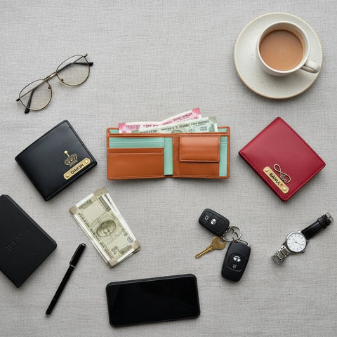 Personalized Dual Tone Men's Wallet 2.0 | Engraved Name & Charm