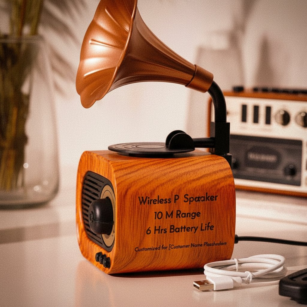 Personalized Gramophone Bluetooth Speaker | Vintage Wireless Audio