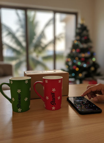Personalized Christmas Latte Mugs | Custom Name, Red & Green Unbreakable