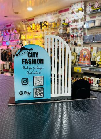 Custom Acrylic QR Standy with Card Holder | UV Printed Business Display