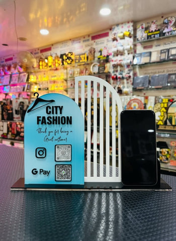 Custom Acrylic QR Standy with Card Holder | UV Printed Business Display