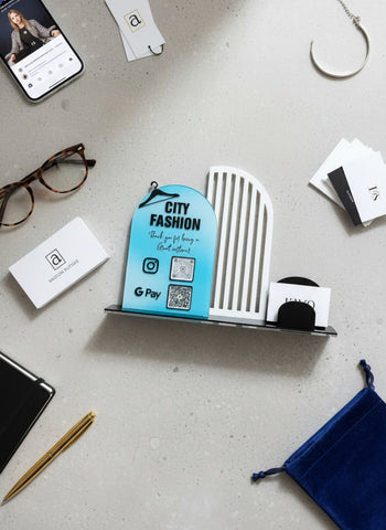 Custom Acrylic QR Standy with Card Holder | UV Printed Business Display