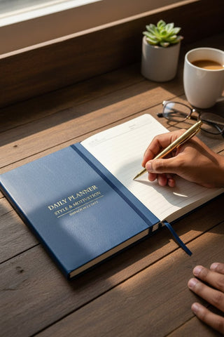 Custom Personalized Daily Planner | Hardbound Diary with Gold Detailing