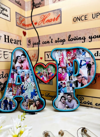 Personalized Couple Initials Photo Frame with Neon Light - 10 Colors